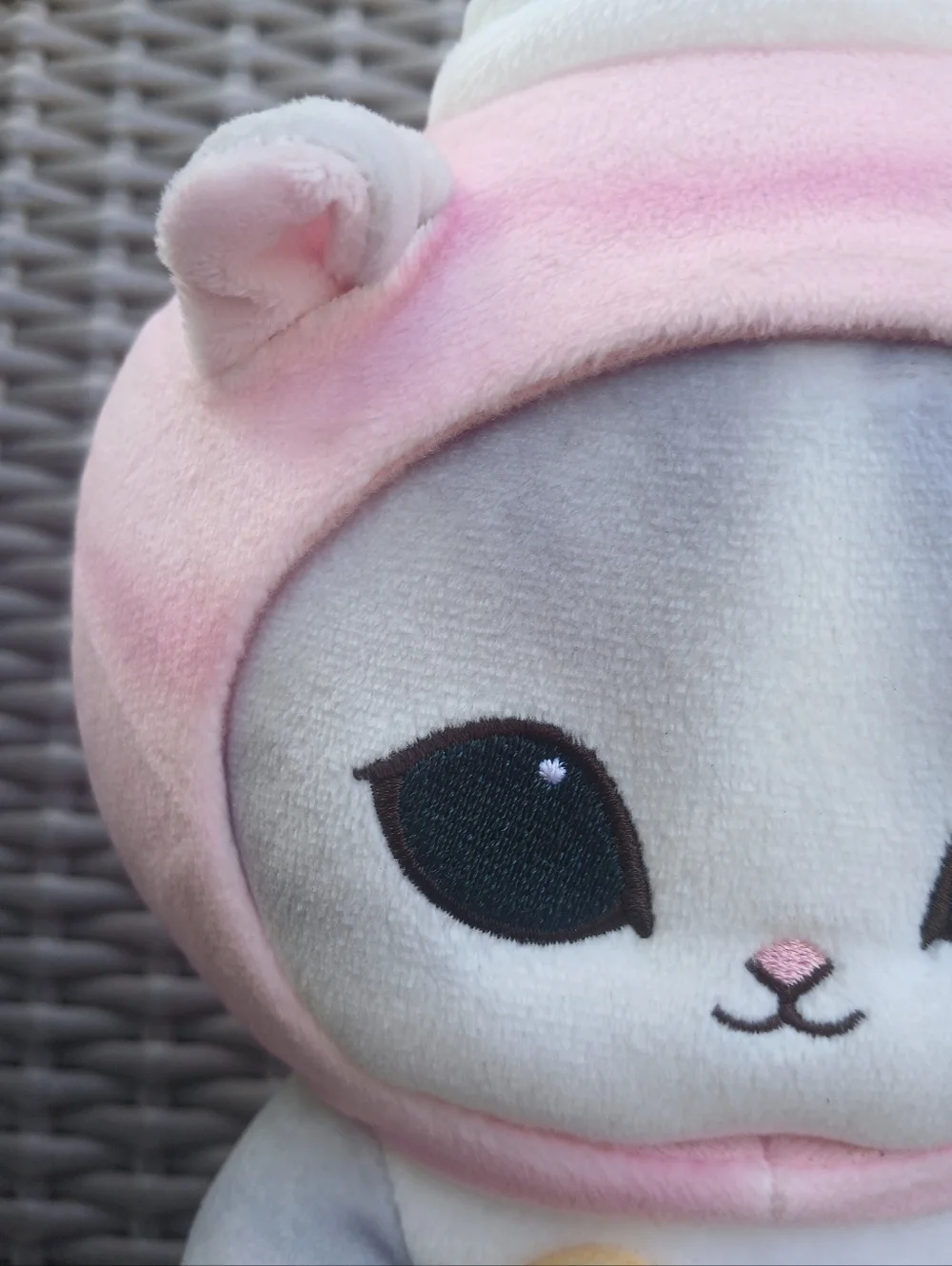MofusadCat Toy in Pink & Gray with Cherry Hat